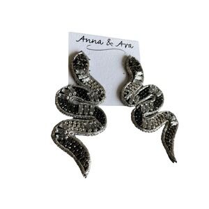 Anna & Ava Snake Dangle‎ Earrings Black Silver Rhinestone Statement